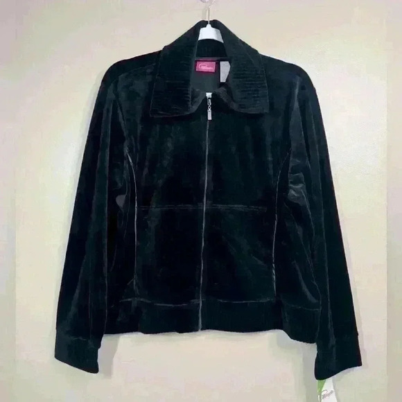 NWT Cappagallo soft black velour Y2K athleisure light crew sweatshirt size XL - Picture 1 of 10